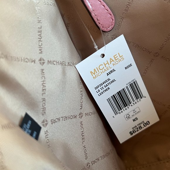 Michael Kors Avril Large Satchel Shoulder Leather Bag Pink Rose - Picture 8 of 10